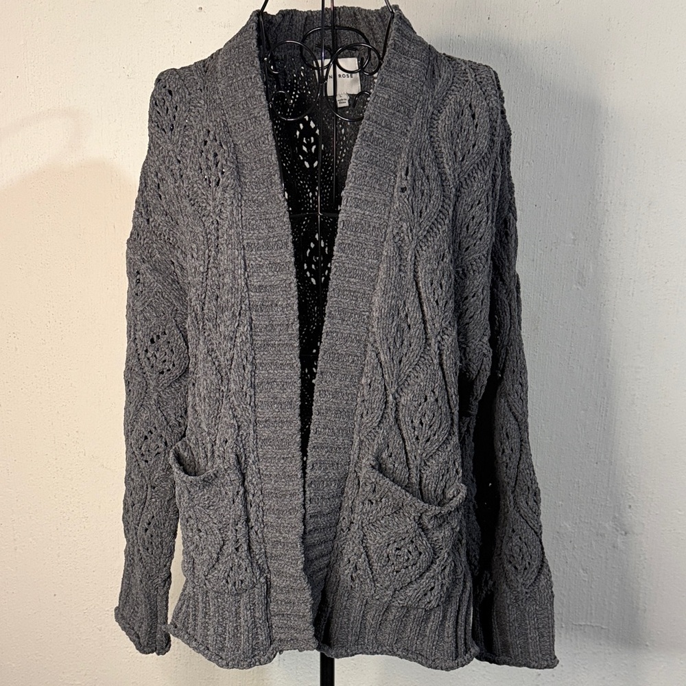 Pink Rose L Gray Cable Knit Women's Sweater